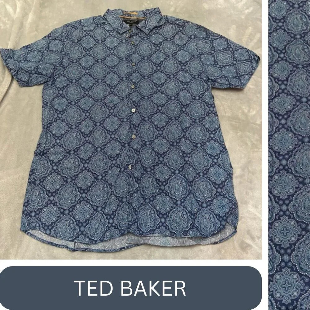 Ted Baker London Men's Paisley Short Sleeve Button Down Shirt - 27256